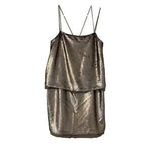 NWT $198 Banana Republic Size 4 Sequin Silk Mini Dress Gold Spaghetti Straps